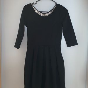 Black Formal Midi dress & diamond neckline detail